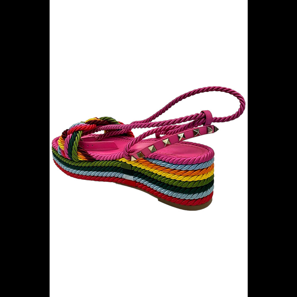 Valentino Garavani Braided Rockstud Wedge Sandals Rainbow - Medium - Picture 3 of 3